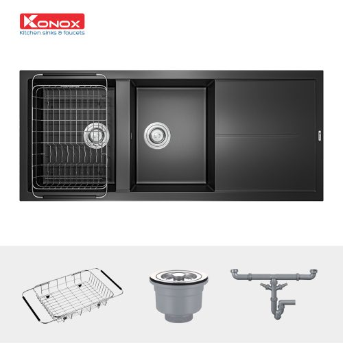 Chậu rửa chén đá Konox Livello Smart 1160 Black 2 hố